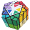 A bandaged face turning thirteen-sided prism in the shape of a irregular pentagonal prism.